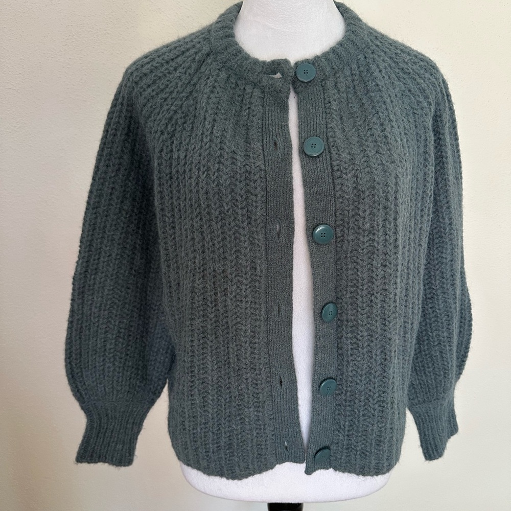 Sezane Emile Teal Button-Up Cardigan